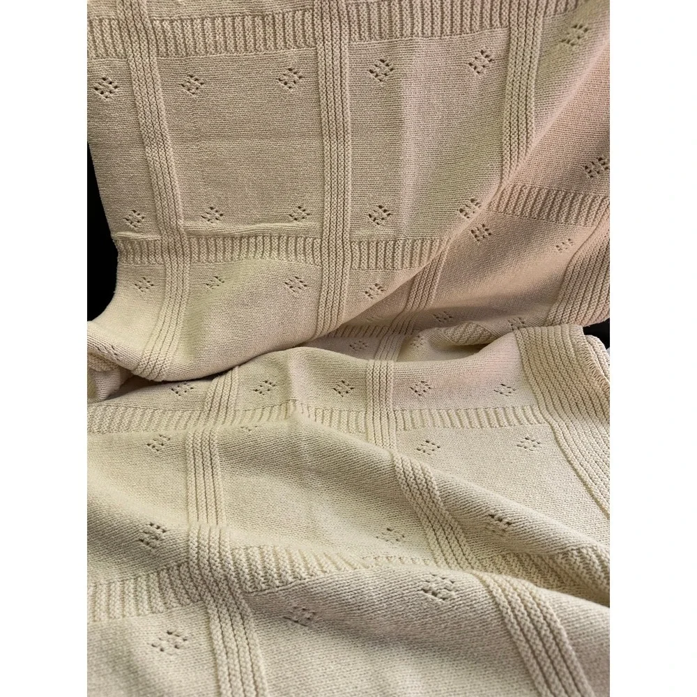 American Heritage North Bay Product Soft Spun Cotton‎ Hand Knit Throw Cream USA